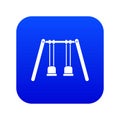 Wooden swings hanging on ropes icon digital blue