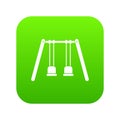 Wooden swings hanging on ropes icon digital green