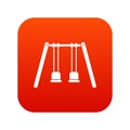 Wooden swings hanging on ropes icon digital red