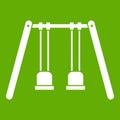 Wooden swings hanging on ropes icon green