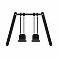 Wooden swings hanging on ropes icon, simple style