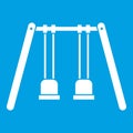 Wooden swings hanging on ropes icon white