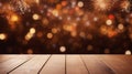 Wooden table background with bokeh Christmas decoration or New Year. Royalty Free Stock Photo