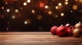 Wooden table background with bokeh Christmas decoration or New Year. Royalty Free Stock Photo