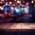 Wooden Table With Blurry Lights Background Royalty Free Stock Photo