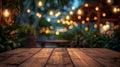 Wooden Table With Blurry Lights Royalty Free Stock Photo
