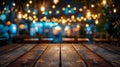 Wooden Table With Blurry Lights Royalty Free Stock Photo