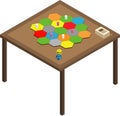 Wooden table with boardgame isometric