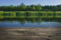 Wooden table from boards on landscape of lake Royalty Free Stock Photo