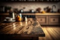 Wooden Table Brown Textured And Kitchen Interior In Front Of Blurred Background - Generative AI Royalty Free Stock Photo