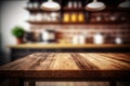 Wooden Table Brown Textured And Kitchen Interior In Front Of Blurred Background - Generative AI Royalty Free Stock Photo