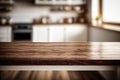 Wooden Table Brown Textured And Kitchen Interior In Front Of Blurred Background - Generative AI Royalty Free Stock Photo