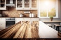 Wooden Table Brown Textured And Kitchen Interior In Front Of Blurred Background - Generative AI Royalty Free Stock Photo