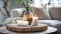 Wooden Table With Candles and Flower Vase Royalty Free Stock Photo