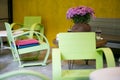 Wooden table and chair set in the  coffee shop Royalty Free Stock Photo