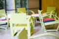 Wooden table and chair set in the  coffee shop Royalty Free Stock Photo