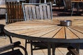 Wooden table and chairs in beach cafe. Royalty Free Stock Photo