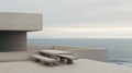 Minimalist Geometric Bench With Ocean View