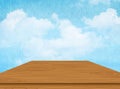 Wooden table with cloud and blue sky. Vector