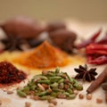 Wooden table of colorful spices