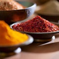 Wooden table of colorful spices