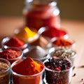 Wooden table of colorful spices