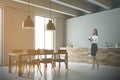 Wooden table and countertops kitchen side toned Royalty Free Stock Photo