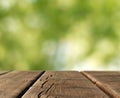 Wooden table in country landscape