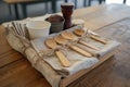 Wooden Table Covered With Numerous Wooden Spoons