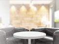 Table on defocuced interior background. 3D rendering
