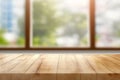 Wooden table on defocused windowsill background Generative AI Royalty Free Stock Photo