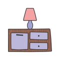 Wooden table drawers furniture and lamp icon