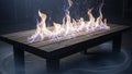 Wooden table engulfed in blue and white flames with swirling energy effect Royalty Free Stock Photo