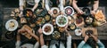 Wooden table with food, top view Royalty Free Stock Photo