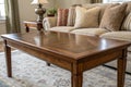 Wooden Table in Front of Living Room Sofa Royalty Free Stock Photo