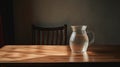 Empty Jug On Wooden Table: A Serene And Humorous Still Life