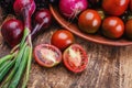 On a wooden table lies fresh vegetables Royalty Free Stock Photo