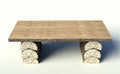 Wooden table made of tree trunks