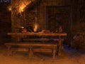 Wooden table in an old medieval fantasy tavern