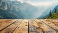 Wooden Table Overlooking Scenic Mountain Valley Royalty Free Stock Photo