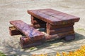 Wooden table in park on a sunny day Royalty Free Stock Photo