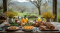 Wooden Table With Plates of Food Royalty Free Stock Photo