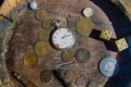 Wooden table for playing dice for money Royalty Free Stock Photo