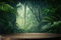 wooden table for product placement or montage blurred green nature garden background 7