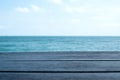 Wooden table with the sea and blue sky Royalty Free Stock Photo