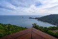 wooden table with sea view Royalty Free Stock Photo