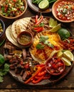 Wooden table set with mexican food plates Royalty Free Stock Photo