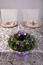 Wooden table setting and decoration for meal time, studio shot