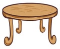 Drawing of the round wooden dining table, vector or color illustration