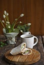 On a wooden table snacks rolls